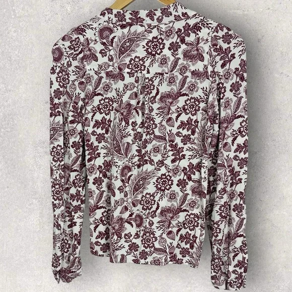 Sezane Abelia Blouse Ghalia Ecru Purple Wrap Top Size 32 French US 0 Long Sleeve - Picture 8 of 14